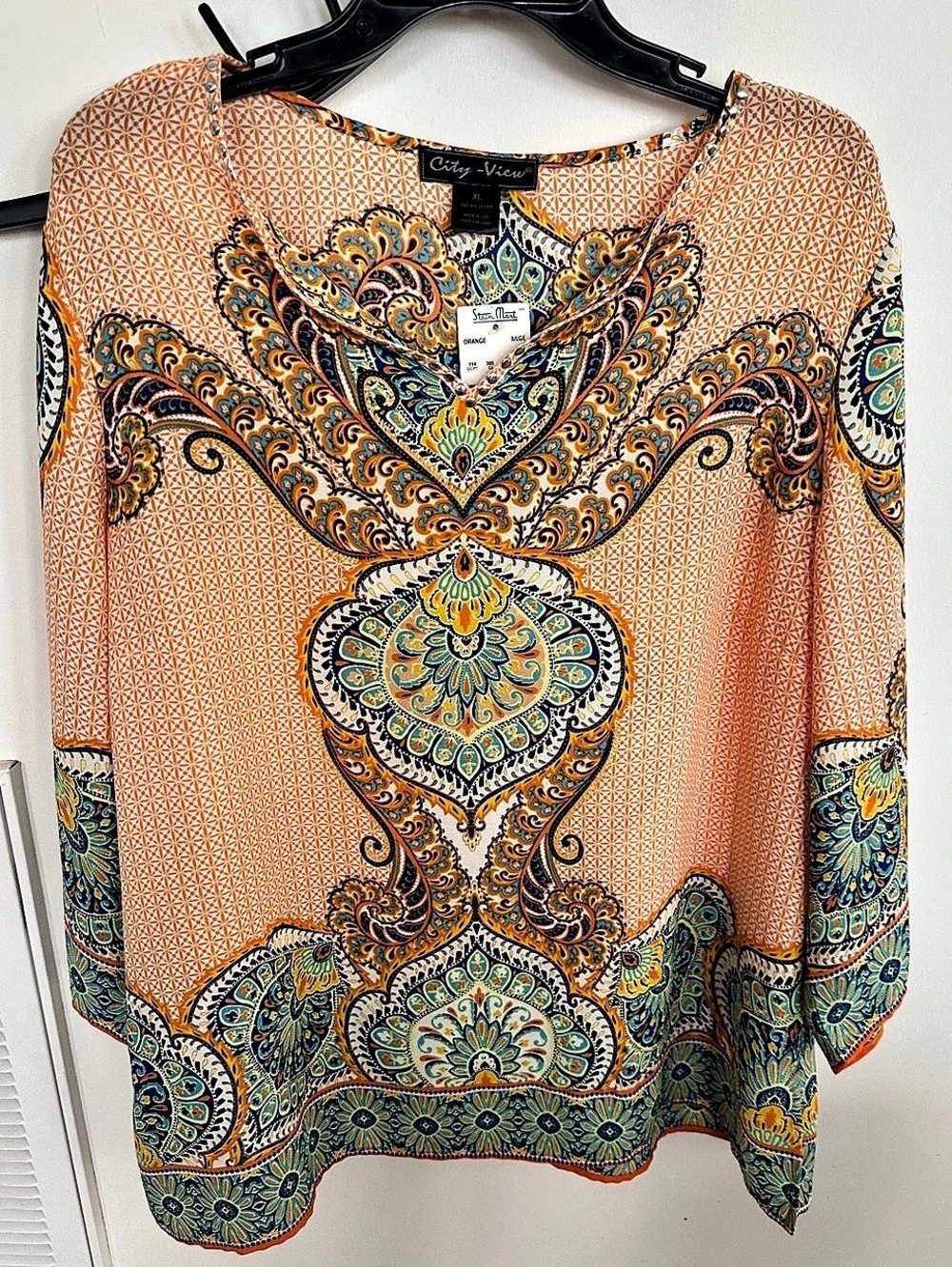 Ciru-Vise Paisley Print Blouse in Orange & Blue Size XL NWT